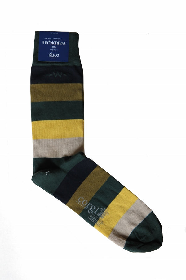 The Wardrobe Corgi Socks Earthy Forest stripe cotton blend M