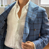 Benjamin Tallia Delfino DB Sport Coat Soft Blue Windowpane Plaid Wool