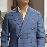 Benjamin Tallia Delfino DB Sport Coat Soft Blue Windowpane Plaid Wool