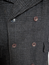 Vintage Canda Long Pea Coat M/40R Blue-Grey Plaid Wool Blend