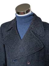 Vintage Canda Long Pea Coat M/40R Blue-Grey Plaid Wool Blend