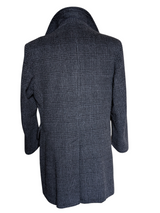 Vintage Canda Long Pea Coat M/40R Blue-Grey Plaid Wool Blend