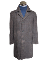 Vintage Dunn & Co. Flecked Tweed Balmacaan Raglan Coat 42R Earthy Grey Plaid Wool