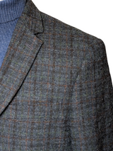 Marks & Spencer Abraham Moon Sport Coat 38S Blue-Grey Plaid 3-button Wool Tweed