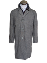 Vintage John Collier Balmacaan Raglan Coat 40R Grey Prince of Wales Plaid Wool