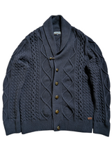 Barbour Shawl Cardigan Sweater L Navy Thick Wool