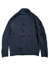 Barbour Shawl Cardigan Sweater L Navy Thick Wool