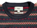 Marks & Spencer Sweater M Navy Multi Fair Isle Lambswool