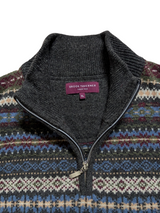 Brook Taverner Half Zip Sweater XL Grey/Green Multi Fair Isle Wool
