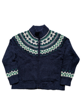 L.L. Bean Zip Cardigan Sweater XL Navy/Green Nordic Jacket