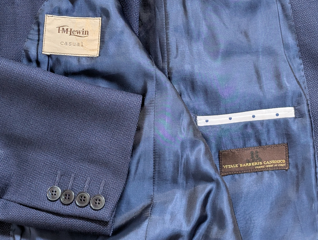 TM Lewin VBC 40S French Blue Wool Hopsack Vitale Barberis Canonico