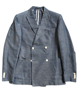 Corneliani Sport Coat 39/40R Blue Weave DB Cotton/Linen