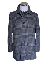 Abraham Moon Coat XL/46 Navy/Grey Plaid Wool