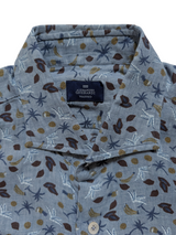 Gherardi Shirt 15.75 Pale Blue Tropical Print Linen