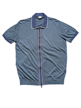 Pal Zileri Knit Full Zip Polo XL/54 Pale Blue Silk/Cotton