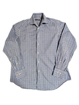Pal Zileri Shirt L/16 Light Blue Plaid Cotton/Linen One-piece Collar