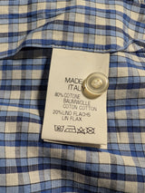 Pal Zileri Shirt L/16 Light Blue Plaid Cotton/Linen One-piece Collar