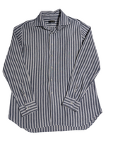 Corneliani Sport Shirt XXL/18 Ink Blue Striped Linen/Cotton One-Piece Collar