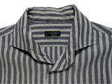 Corneliani Sport Shirt XXL/18 Ink Blue Striped Linen/Cotton One-Piece Collar