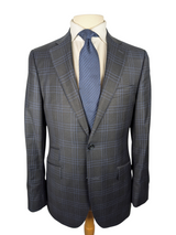 Benjamin Reda Suit 38R Charcoal Blue Windowpane Wool