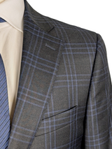 Benjamin Reda Suit 38R Charcoal Blue Windowpane Wool