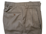 Luigi Bianchi Lubiam Trousers 32 Mushroom Stripe Pleated front Full Fit Wool
