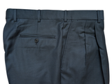 Luigi Bianchi Lubiam Trousers 36 Dark Blue Birdseye Pleated front Full Fit Wool