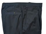 Luigi Bianchi Lubiam Trousers 42x30 Navy Blue Striped Pleated Full Fit Wool