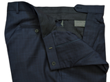 Luigi Bianchi Lubiam Trousers 36 Navy Blue Graph Check Pleated Full Fit Wool