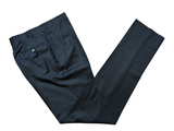 Luigi Bianchi Trousers 33 Navy Blue Striped Flat Front Tailored Fit Wool