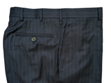 Luigi Bianchi Trousers 33 Navy Blue Striped Flat Front Tailored Fit Wool