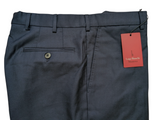 Luigi Bianchi Lubiam Trousers 34 Dark Blue Flat Front Full Fit Wool