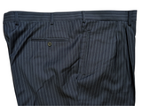 Luigi Bianchi Lubiam Trousers 44 Dark Navy Blue Striped Pleated front Full Fit Wool VBC