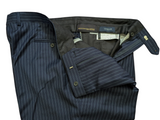 Luigi Bianchi Lubiam Trousers 44 Dark Navy Blue Striped Pleated front Full Fit Wool VBC