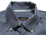 Canali Sport Shirt S Blue Bullseye Dot Linen