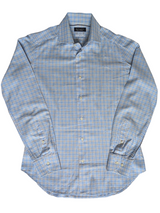 Benjamin Sartorial Shirt 15.5 Slim Blue Plaid Spread Collar Cotton