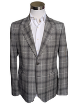 Moss Bros. Marzotto Suit 40/41R Grey Plaid Wool Flannel