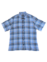 Zegna Shirt L Blue Plaid Cotton Linen-like Blend