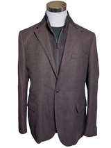 Corneliani ID Sport Coat 42R Brown Herringbone Wool/Cashmere with Leather Trim