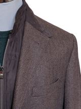 Corneliani ID Sport Coat 42R Brown Herringbone Wool/Cashmere with Leather Trim