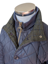 Barbour x Abraham Moon Jacket M Navy Blue Prior Quilt Tweed Trim
