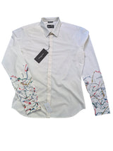 Christian Lacroix Rare Sample Shirt 16 White Paint Splattered Sleeved Cotton