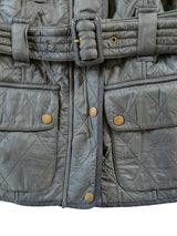 Barbour Ladies International Belted Jacket XS/2 US Gunmetal Blue Polar Quilted Polyester
