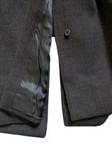 Vintage Chester Barrie Savile Row Coat L/42 Dark Charcoal Brown Check Heavy Wool