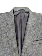 Vintage Dunn & Co Harris Tweed Sport Coat 46L Grey Herringbone 2-button Wool