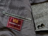 Vintage Dunn & Co Harris Tweed Sport Coat 46L Grey Herringbone 2-button Wool