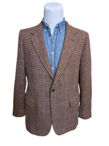 Vintage Lord Essex Sport Coat 42L Brown Plaid 2-button Wool Tweed