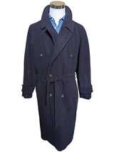 Vintage Van Kollem Belted Balmacaan Raglan DB Coat 42R Navy Heavy Wool/Cashmere