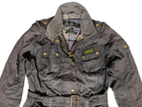 Barbour Ladies International Belted Waxed Jacket M/6 US Charcoal Brown Cotton