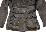 Barbour Ladies International Belted Waxed Jacket M/6 US Charcoal Brown Cotton